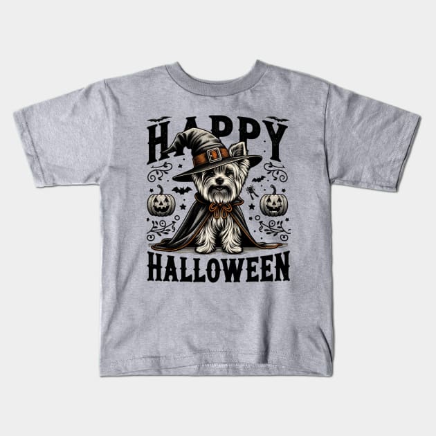 Retro Halloween Yorkie Graphic illustration Kids T-Shirt by Tintedturtles